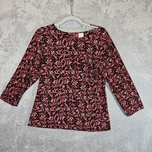 JM Collection Womens Small Blouse leaf Black Red stretchy slinky office feminine